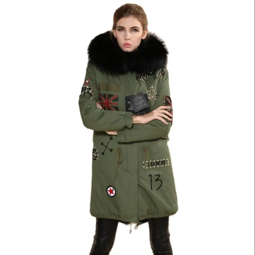 

Длинная меховая парка с бусинами в английском стиле, женское модное пальто, Западная новинка, женское меховое пальто