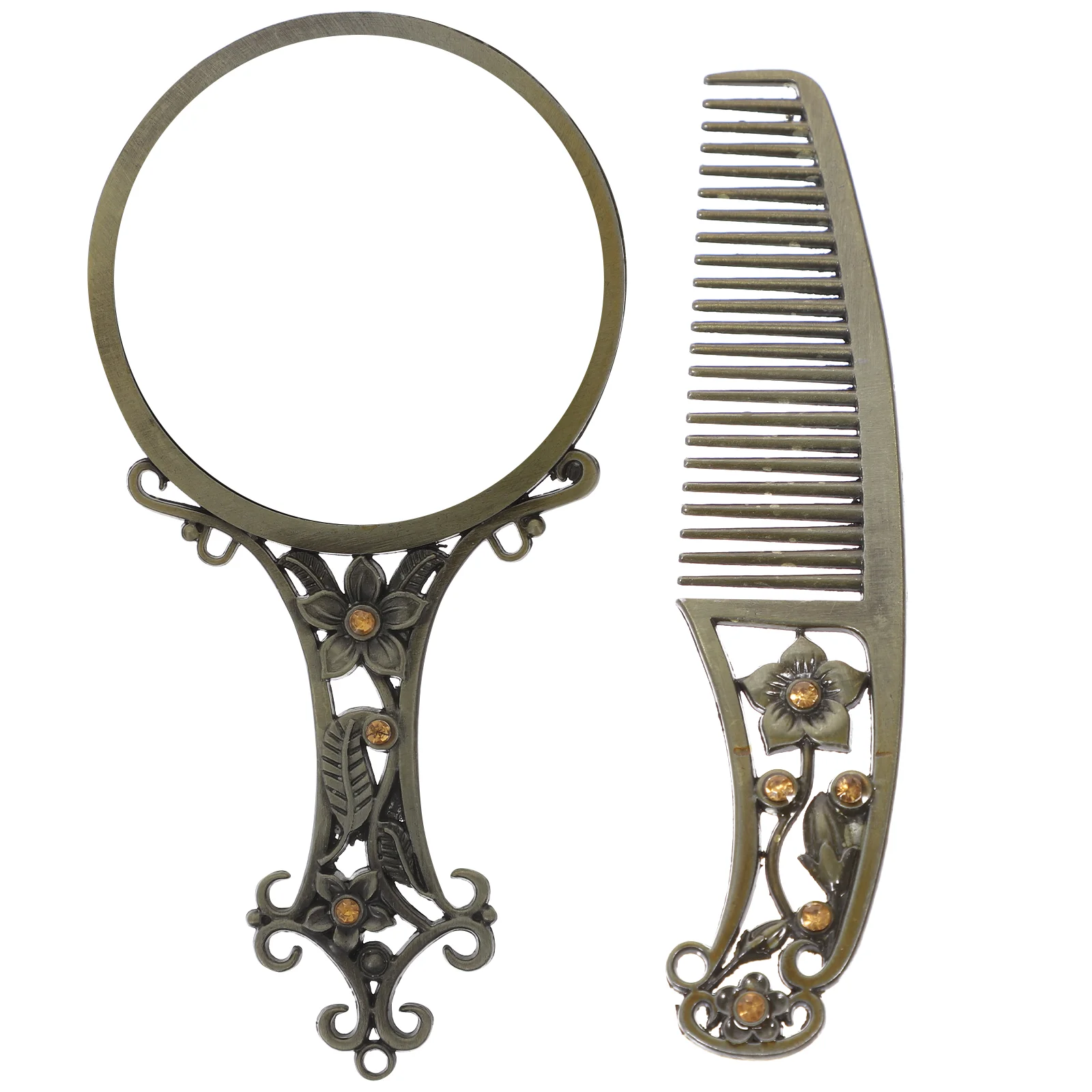 

Exquisite Hollow-out Makeup Mirror Comb Set Vintage Portable Metal Mirror Hair Gifts for Woman Lady (Mixed Pattern)