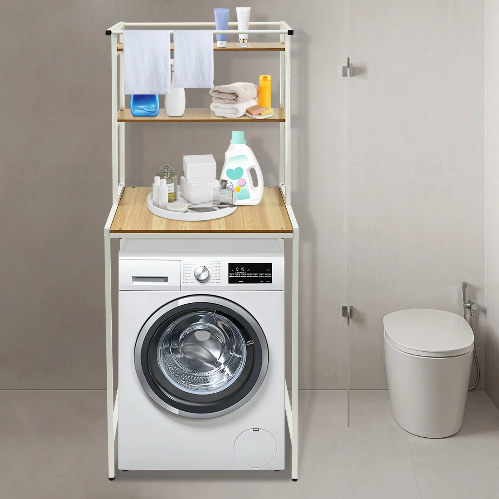 3-stöckiges Waschmaschinen- und Trockner-Aufbewahrungsregal, platzsparender Badezimmer-Organizer, 65*60*97cm, Regal über Waschmaschine – Detail 4