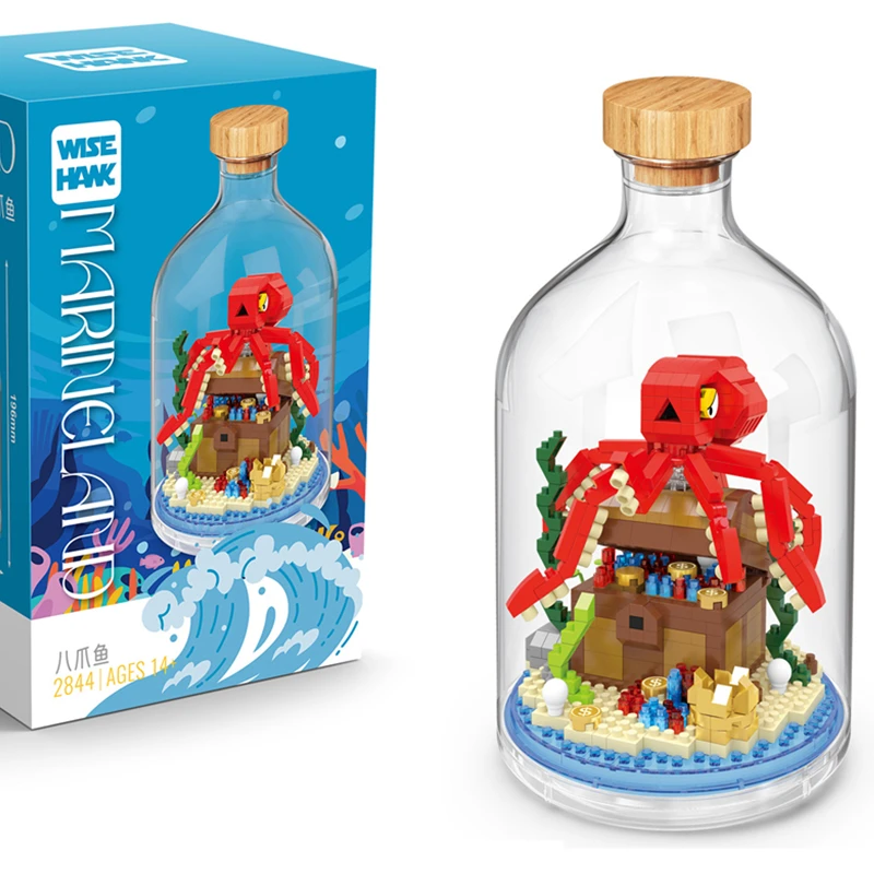 Конструктор MOC детский «сделай сам», дрейфующая бутылка, осьминог, придумная рыба, морские лошади, грыжа, крабы, строительные блоки, модельные кирпичи, наборы для детей, игрушка