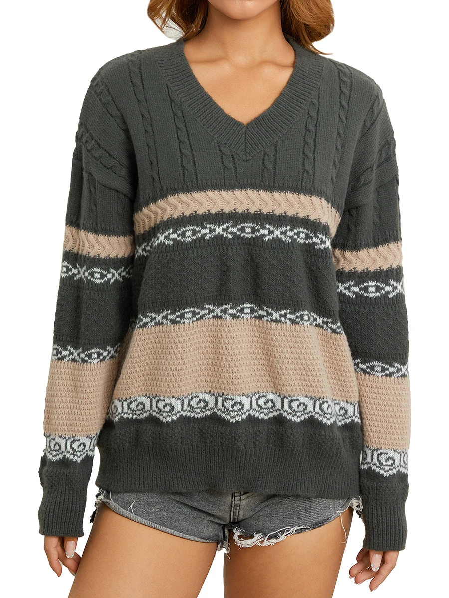 

Women Y2k Striped Sweater Pullover Oversized Vintage Knitted Jumpers Sweatshirt Fairycore Preppy Baggy Knitwear