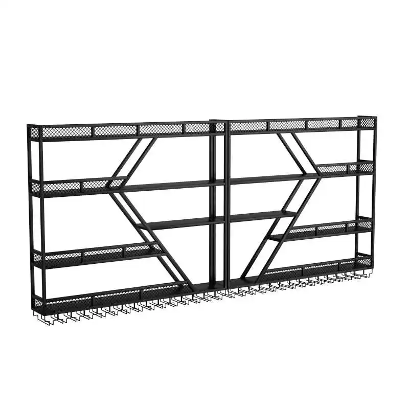 Wood Panel Wall-mounted Wine Rack Display Wrought Iron Wine Cabinet Metal Pine Hot Selling Solid Lighted for Bar & Restaurant