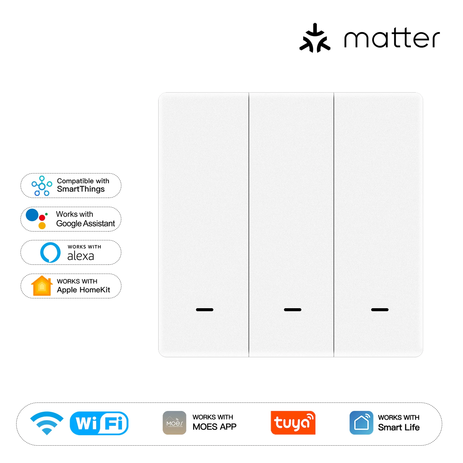 MOES Smart Light Switch EU WiFi Matter Button Remo...