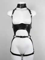 Sexy Frauen Bodystockings mit PU Leder Gürtel Harness Fetisch Harness Bondage mit Kette Strumpfband Gürtel Gothic Oberschenkel Schwert Gürtel Sets 5