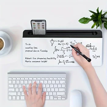 Elegante Lavagna in Vetro Compatta con Spazio di Archiviazione Integrato, Organizzatore da Scrivania Moderno in Vetro Temperato e Supporto per Tastiera, Efficiente