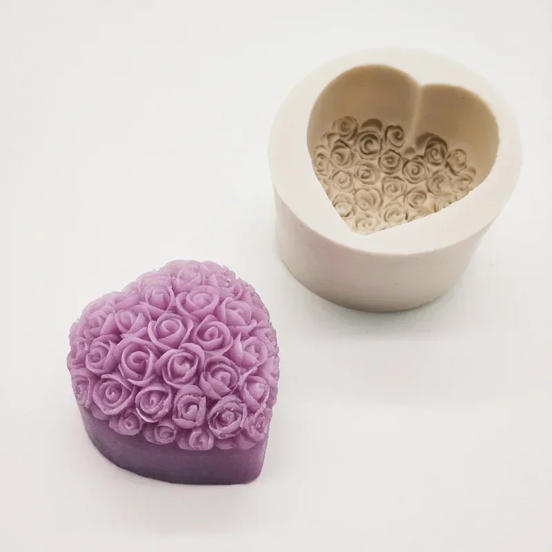 3D Silicone Soap Mold Diy Love Heart Rose Flower Chocolate Cake Decoration Baking Tools Handmade Clay Plaster Candle Making Kit