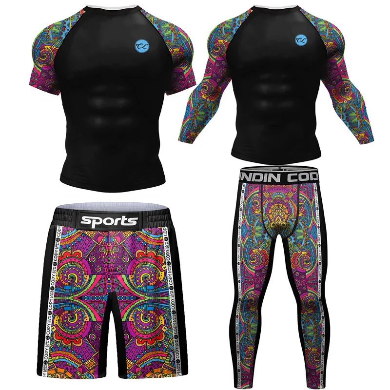 Мужские боксерские Бриджи Rashguard, компрессионный Топ, боевая одежда, кикбоксинг, тренировочный спортивный костюм Bjj Muay Thai, трикотажные изделия