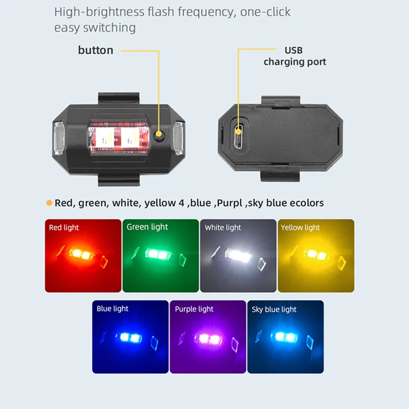 Feu de position LED pour drone – Éclairage sécurité 7 couleurs, installé sur un drone prêt au décollage de nuit