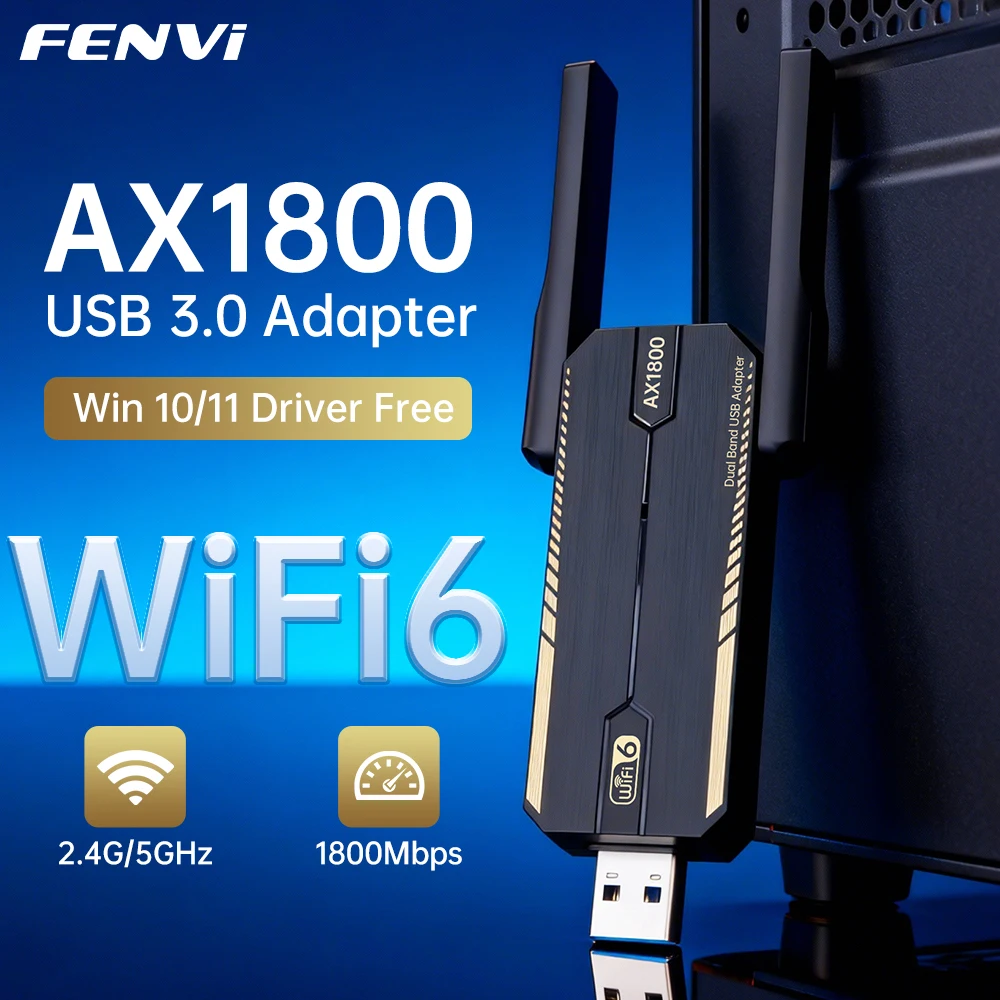 FENVI WiFi 6 USB 어댑터 AX1800 듀얼 밴드 2.4G/5Ghz USB 수신기 동글 네트워크 카드 무선 Wi-Fi 카드 노트북 PC용 Win10/11
