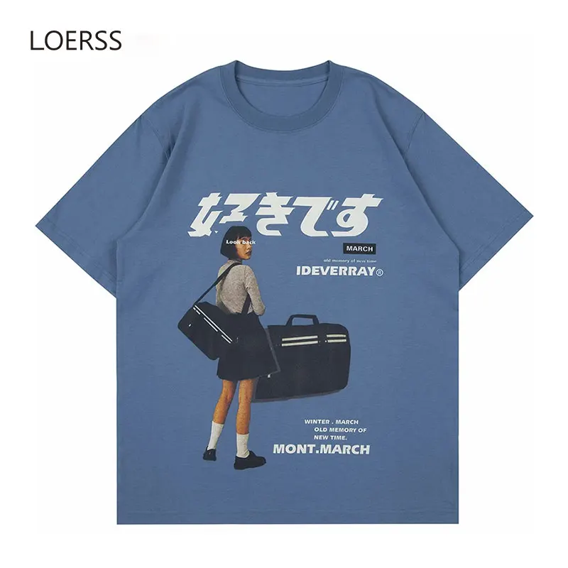

LOERSS Letter Print T-Shirt Graphic Vintage Short Sleeve for Men and Women Oversized Casual Harajuku Tops Cotton Short Tee
