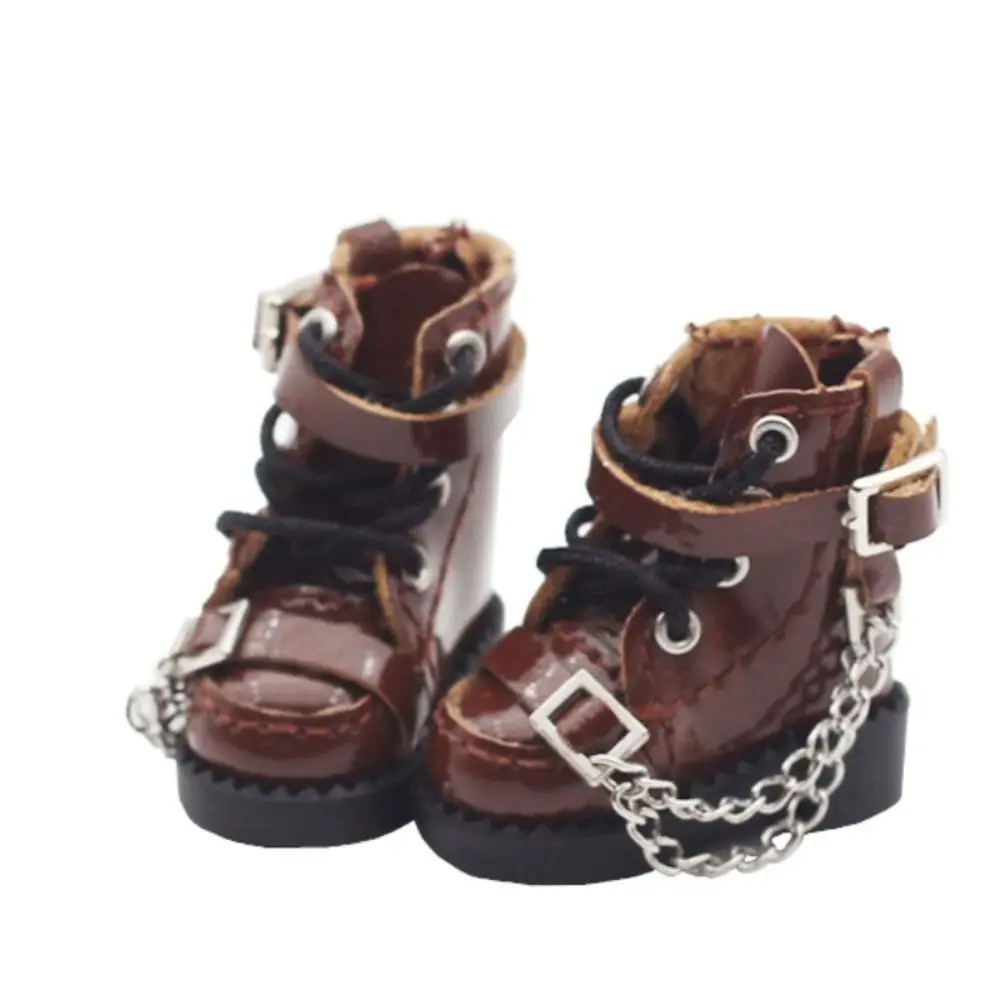 1 Pair High-top Obitsu 11 Doll Boots Metal Chain Mini 1/12 Bjd Doll Leather Shoes PU Leather High-heeled 1/12 Bjd Doll Boots