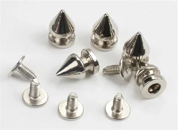 100pcs/set 7x10mm Silver Cone Studs and Spikes for Clothes Screwback DIY Craft Cool Punk Garment Rivets for Leather /Bag/Shoes