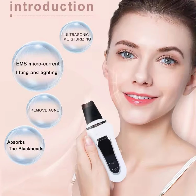 Ultrasonic Skin Scrubber Cleaner Peeling Blackhead Remover Deep Face Cleaning Ion Acne Pore Facial Shovel Cleanser Led Screen