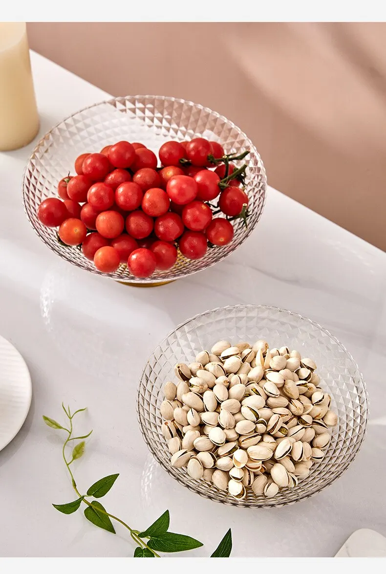 Corbeille à Fruits En Verre Design Rayures Dorées - Grande Capacité, Avec Plateau De Vidange, Pour Table Et Déco
