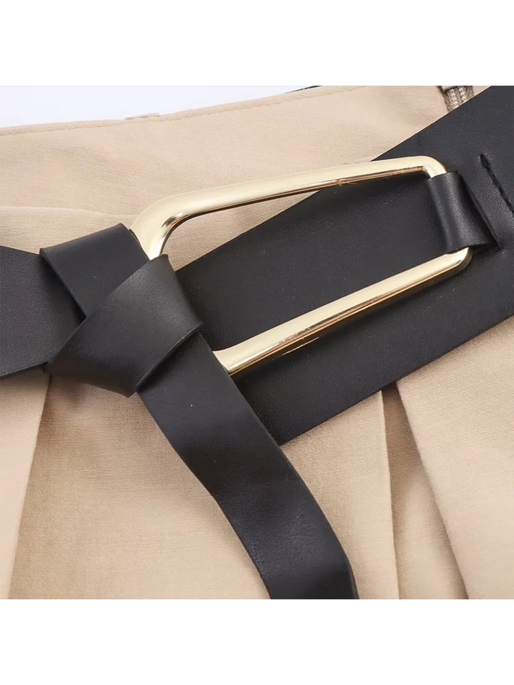 Women Autumn Skirt With Belt Fashion High Street Ladies High Waist Pleated A-line Long Skirt Female Elegant Leisure 2025 New