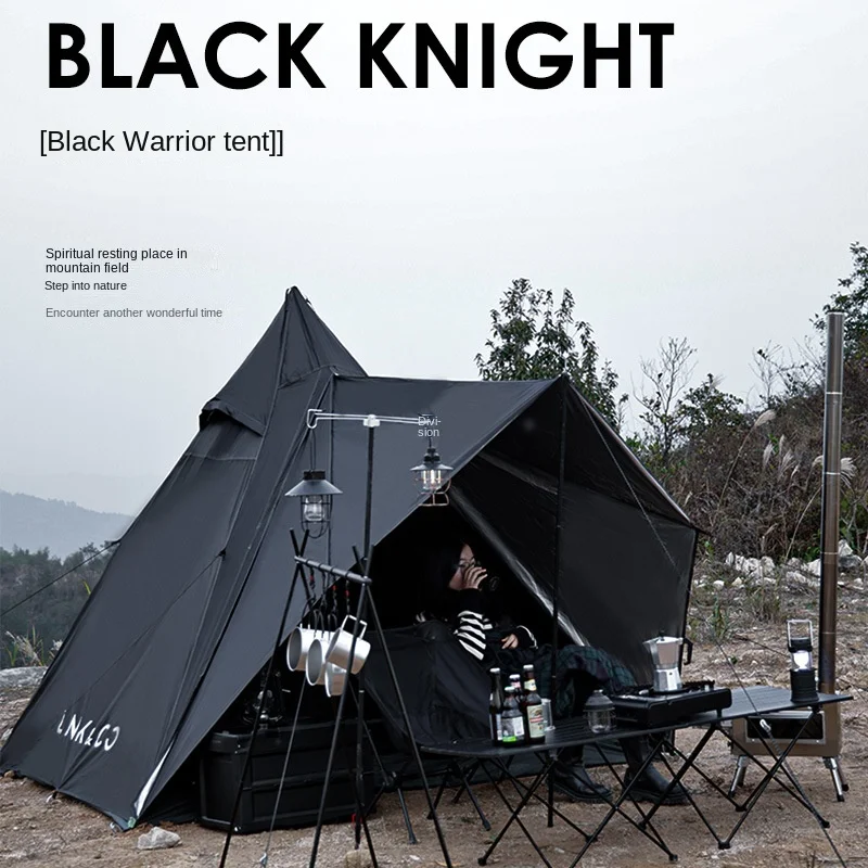 

Portable Outdoor Camping Double Thickened Sunscreen Rain Protection Folding Black Tower Indian Pyramid Tent