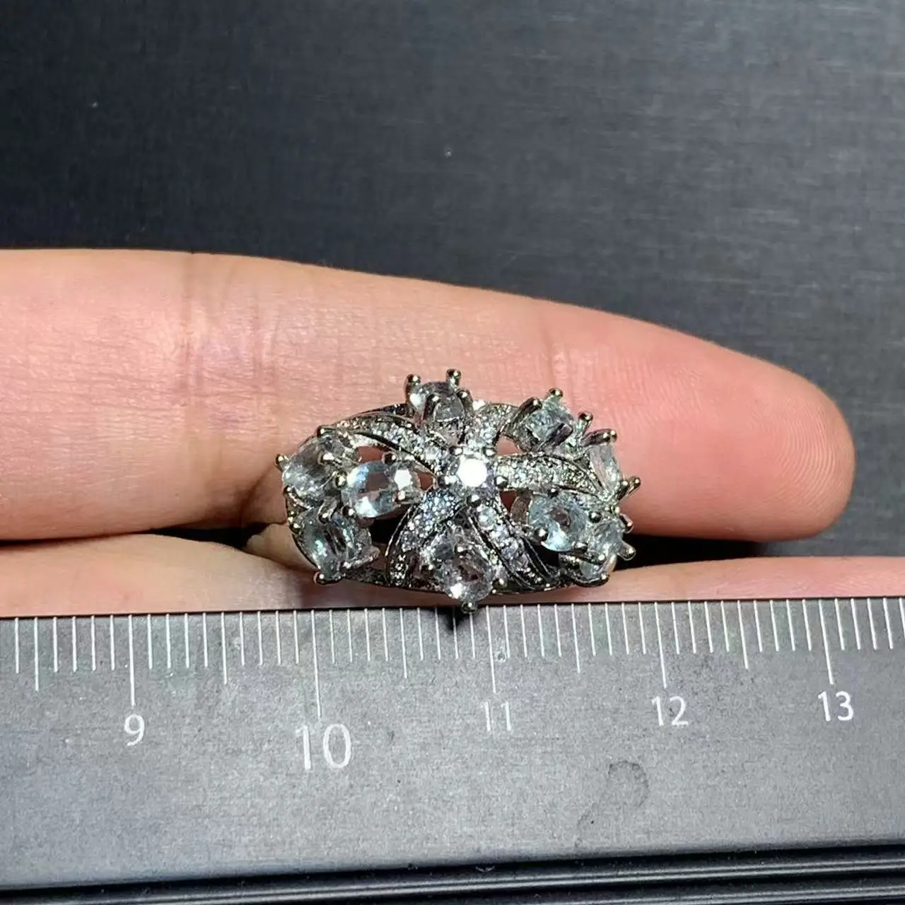 MM Natural Aquamarine Ring  Adjustable Female  Jewelry for Women Gift Wholesale High Quality Vintage Fine