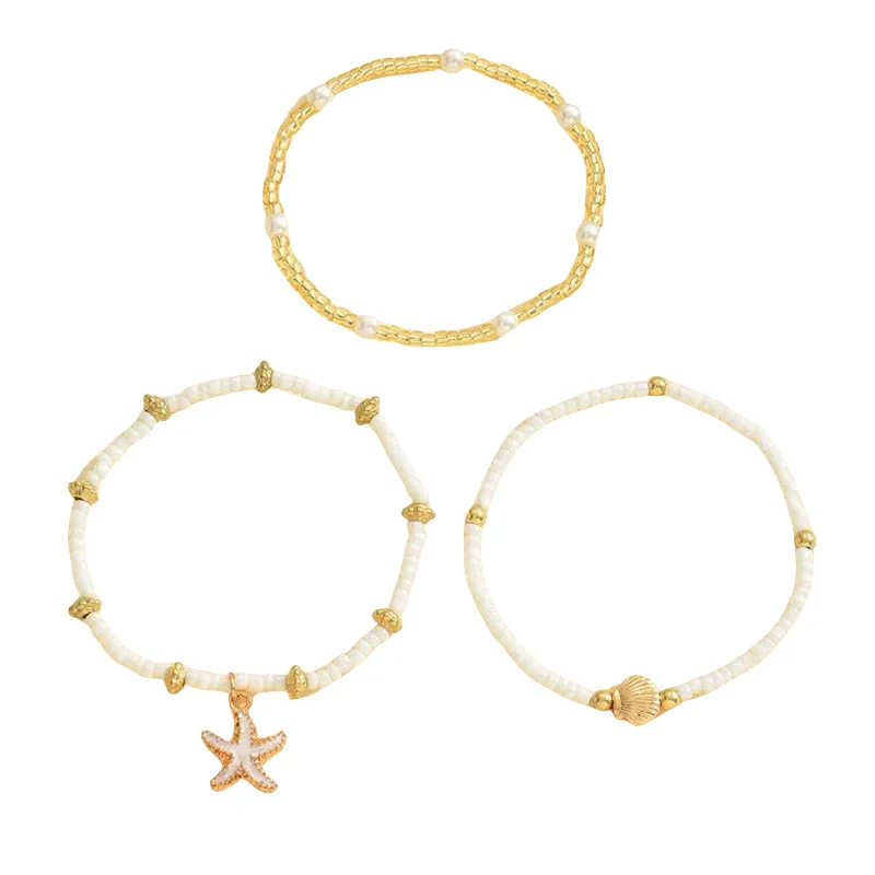 Bohemian Style Starfish Shell Millet Bead Ankle Chain