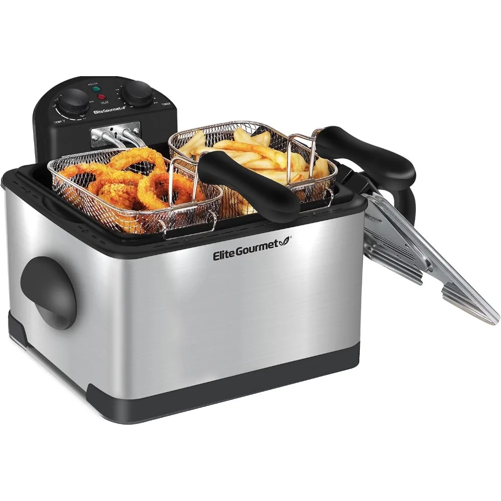 

Electric Deep Fryer 3-Baskets, 1700-Watt, Timer Control, Adjustable Temperature, Lid with Viewing Window and Odor Free Filter