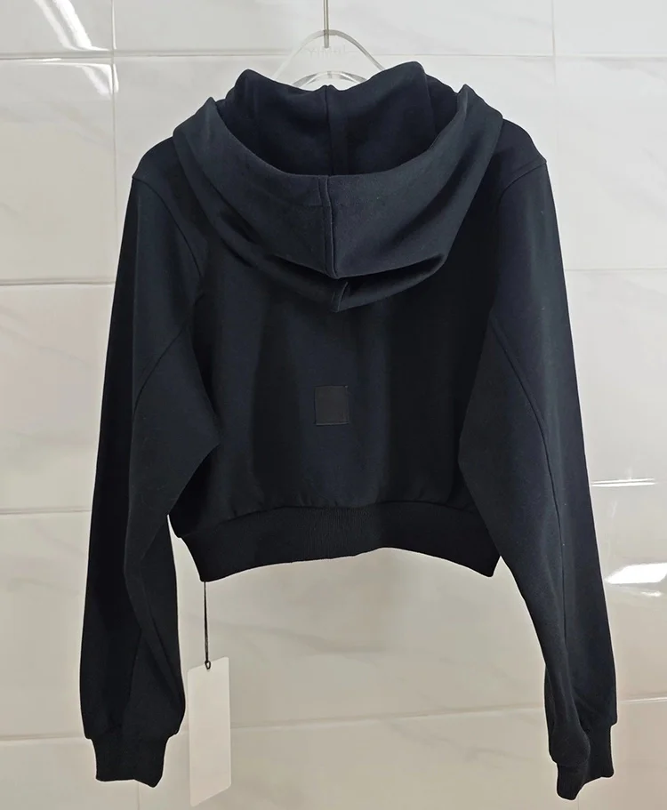 Sportmode, vielseitiger, einfarbiger, kurzer Reißverschluss-Kapuzenmantel, lockeres, lässiges Cardigan-Sweatshirt – Detail 4