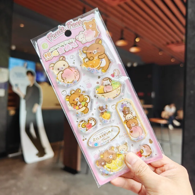 1/2pcs Kawaii 일본어 Rilakkuma 3d Quicksand Shaking Oil-Filled 스티커 Diy 휴대 전화 케이스 장식 학생 계정 선물