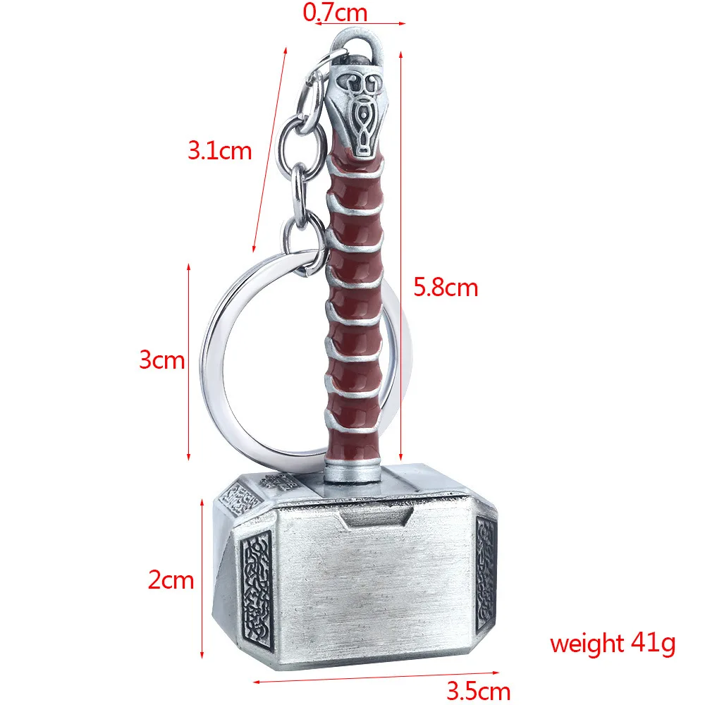 Metal Keychain Thor Hammer Movie Key Ring Cosplay Prop Key Holder For Fans Bag Ornament Car Pendant Gift