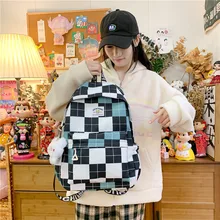 

Korean Schoolbag Female Student Large-capacity Ins Wild Checkerboard Backpack Junior High School College Student Backpack
