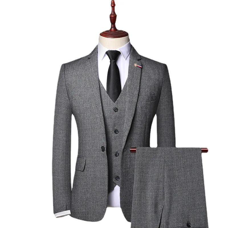Men's 3 Pieces Set 2023 Autumn Business Formal Casual Fashion Coffee Wedding Party Groom Banquet Pant Suits Blazer+Vest+Trousers