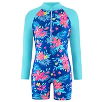 Baby Spring Summer Clothes 2024 New Girls' Swimsuit Zipper Long Sleeved Jumpsuits Swimsuit Floral Print Girls Summer Beachwear 4