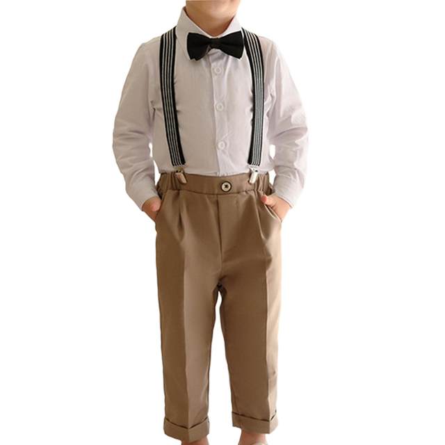 Boys Gentleman Outfit White Dress Shirt with Bowtie Formal Suit Set for Christening Birthday Wedding Hosting Formal Event