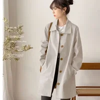 Simple Mid-Length Women's Jacket Spring Autumn Student Pure Color Versatile Loose Coat Korean Style Basic Outerwear