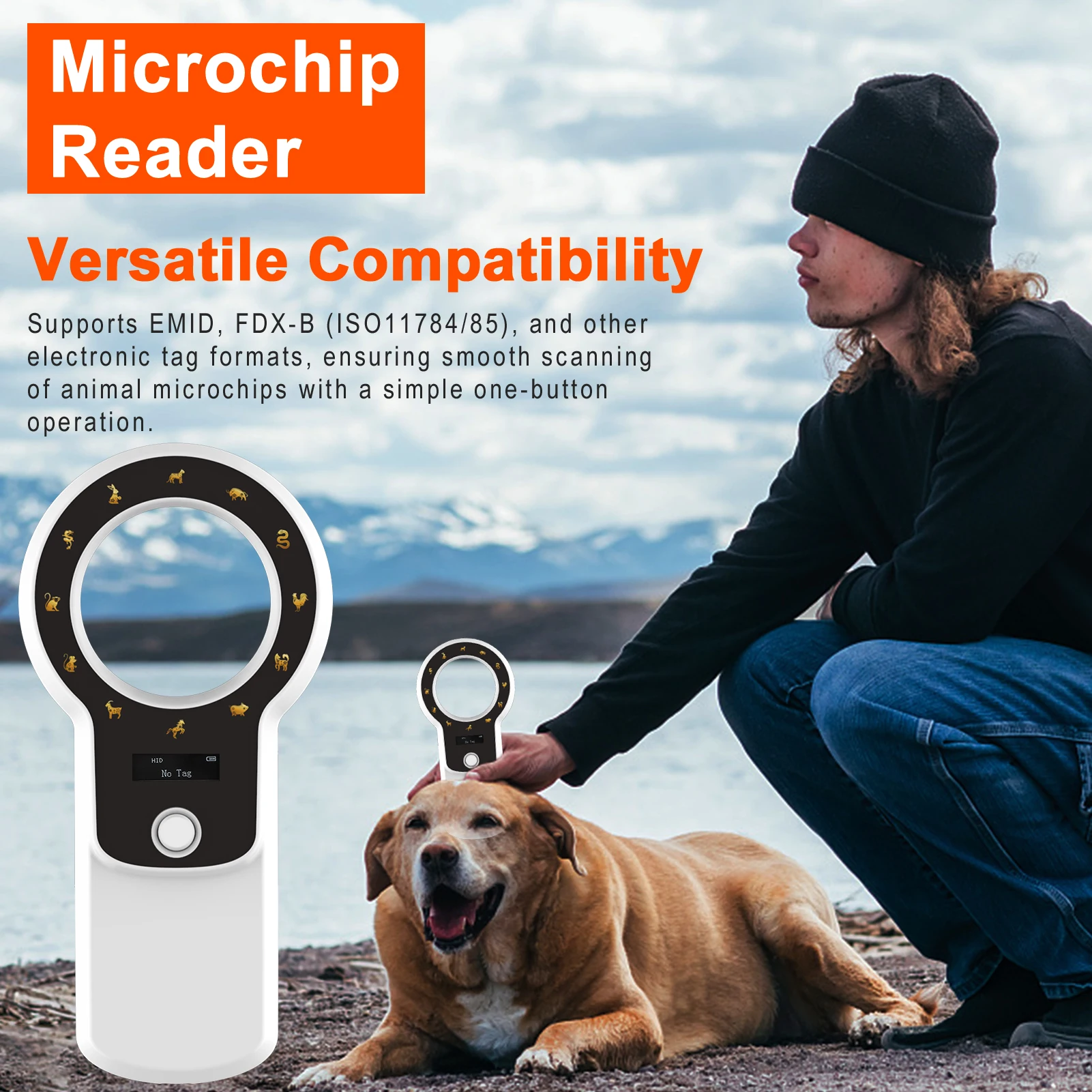 Pet Microchip Reader Scanner 2.4G/BT Wireless RFID Chip Scanner Rechargeable Animal Tags Support EMID FDX-B 1024 Data