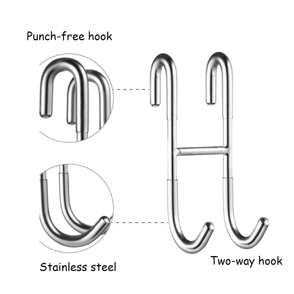 1/2 Pcs Shower Hook 304 Stainless Steel Glass Door Shower Hook Towel Rack Hooks Kitchen Bathroom Frameless Drilling-Free Hanger 5