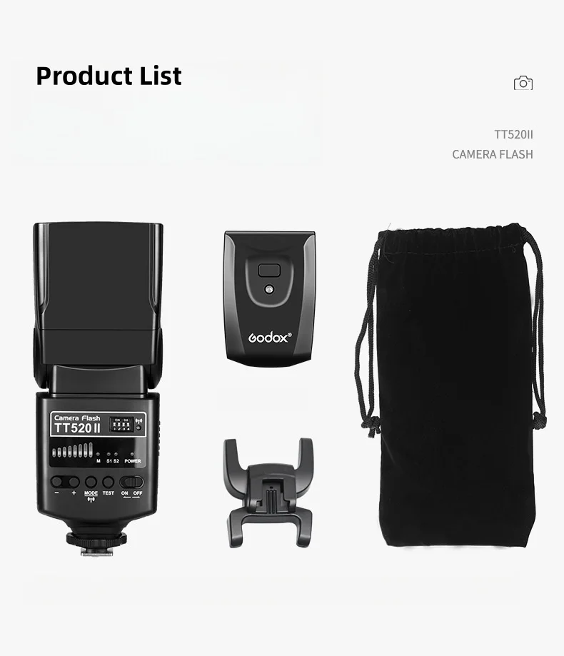 Godox TT520II Hot Shoe Flash Wireless 433MHz Fast Recycling Multi-Angle Rotation for Canon Nikon Sony Fujifilm Olympus Panasonic