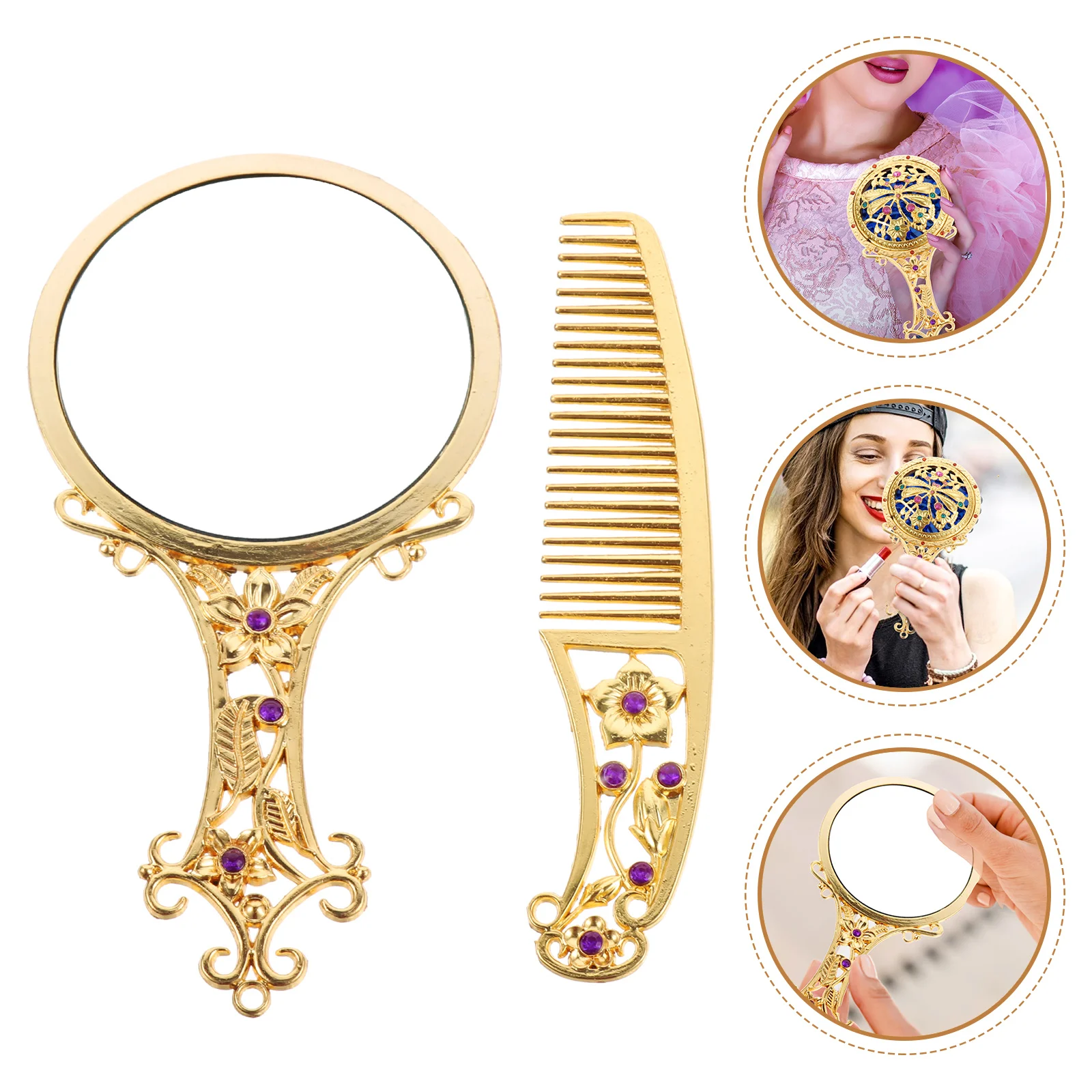 

Makeup Mirror Handheld Vintage Comb Handset Metal Retro Vanity Rusticpocket Mirrors Portable Foldable Compactand Mini Mirror