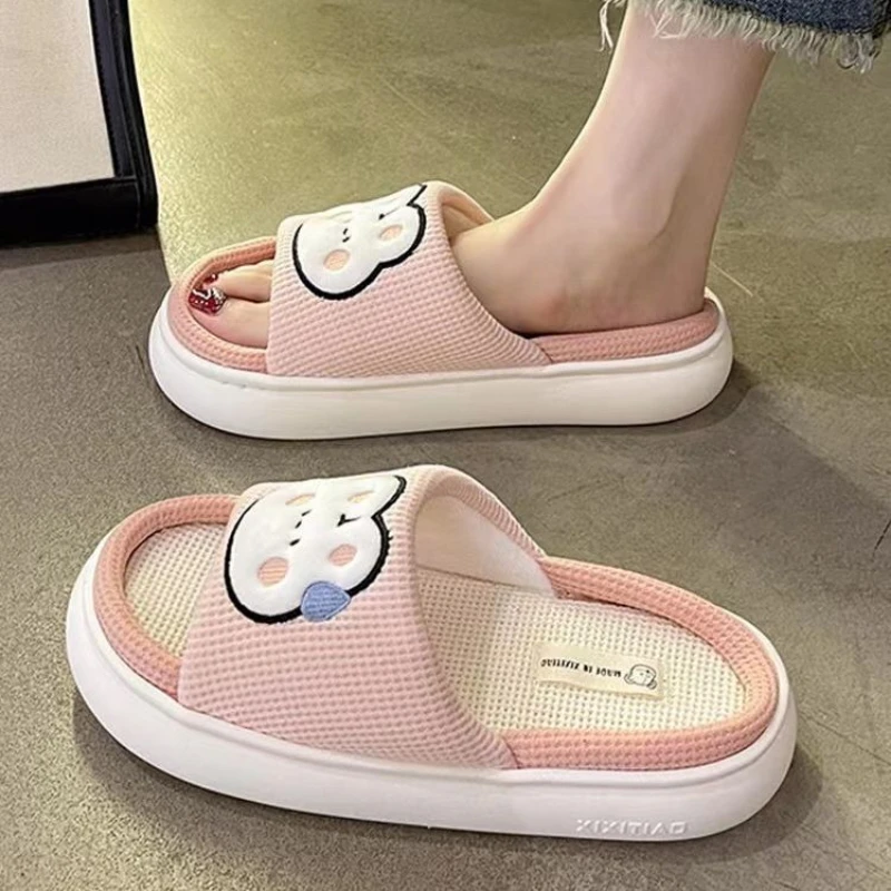 

Winter New Women's Linen Slippers Wearing Cute Rabbit Soft Sole Four Seasons Cotton Linen Slippers Thick Sole Anti Slip Slippers