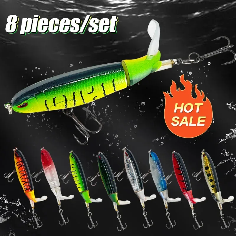 3/8/10Pcs Whopper Plopper 10Cm/14Cm Schwimm Pro Angeln Locken Künstliche Harten köder Wobbler Rotierenden Schwanz Angelgerät 3D Augen