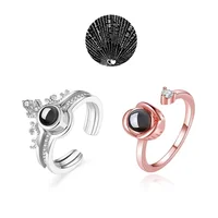 I Love You In 100 Languages Ring Wedding Memory Bridal Romantic Rose Crown Projection Ring for Women Girl Friend Ladies Gifts 1