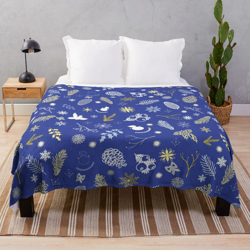 

Winter Woodland Harmony Pattern on Navy Blue Throw Blanket anime blanket Winter bed blankets