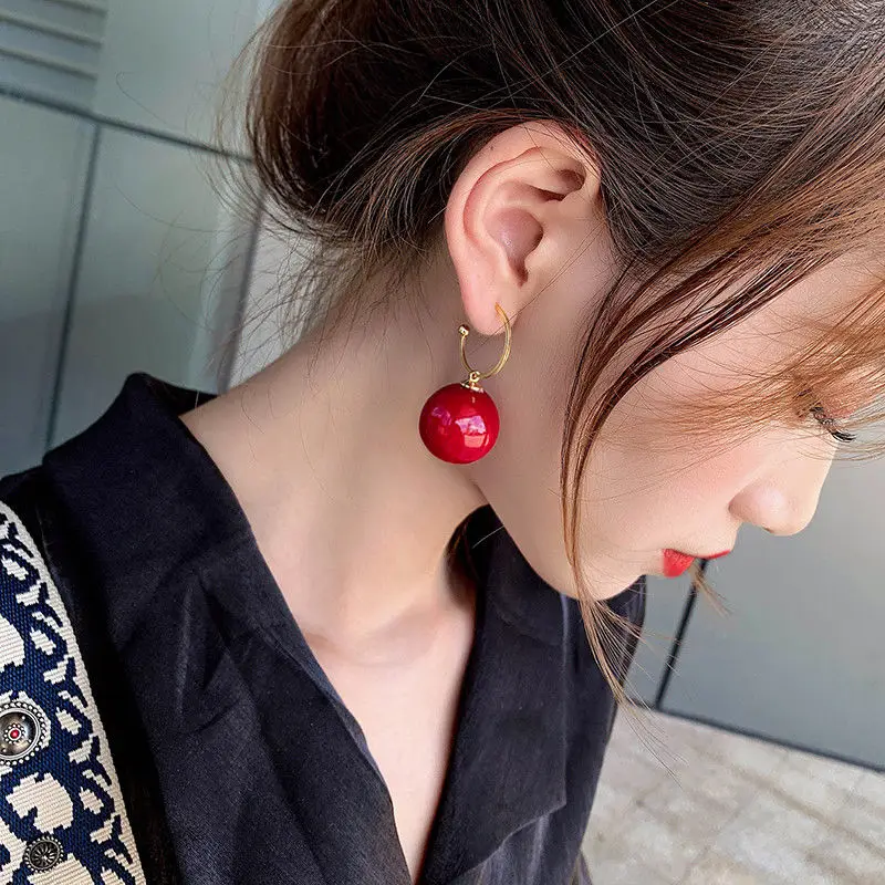 Gold Link Hook Elegant Big Simulated Pearl Drop Earrings Drop Earrings Dangle Earrings Pearl Earrings Golden Earrings Fruit Drink Earrings Women Korean Design Wedding Jewelry