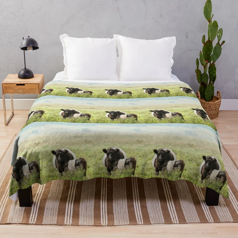 

Belted Galloway Cow and Calf Throw Blanket sofa blanket with tassels flannel Large blanket