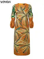 Plus Size 5XL VONDA Bohemian Party Dress Women Printed Puff Sleeve Dresses Oversized Vestidos 2024 Casual Loose Vintage Sundress - Image 4