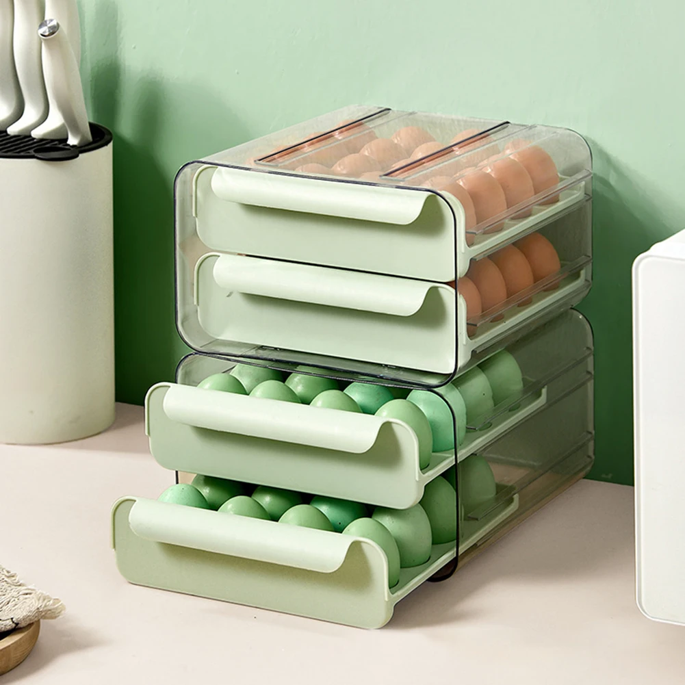 Kitchen Drawer Transparent Double-layer 32-grid Egg Box Refrigerator Crisper Portable Picnic Egg Storage Box Drawer Organizer - Egg Tools - AliExpress