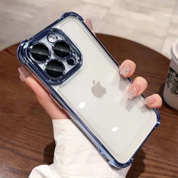 Luxurious Shockproof Silicone Phone Case with Lens Protection and Transparent Back Cover - iPhone 14 (Navy Blue)