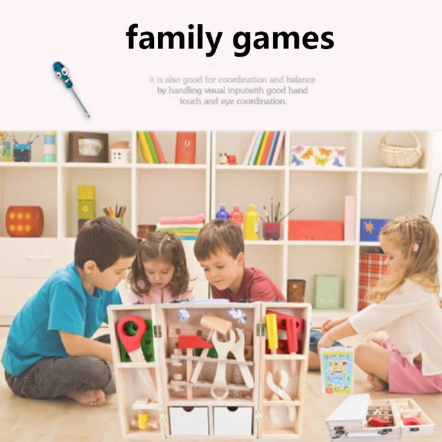 30x20.3x8cm/11.81x7.99x3.14in Tool Kit Children's Brain Game Kinderganten Lovely Dressing Educational Toy Wood Made 4