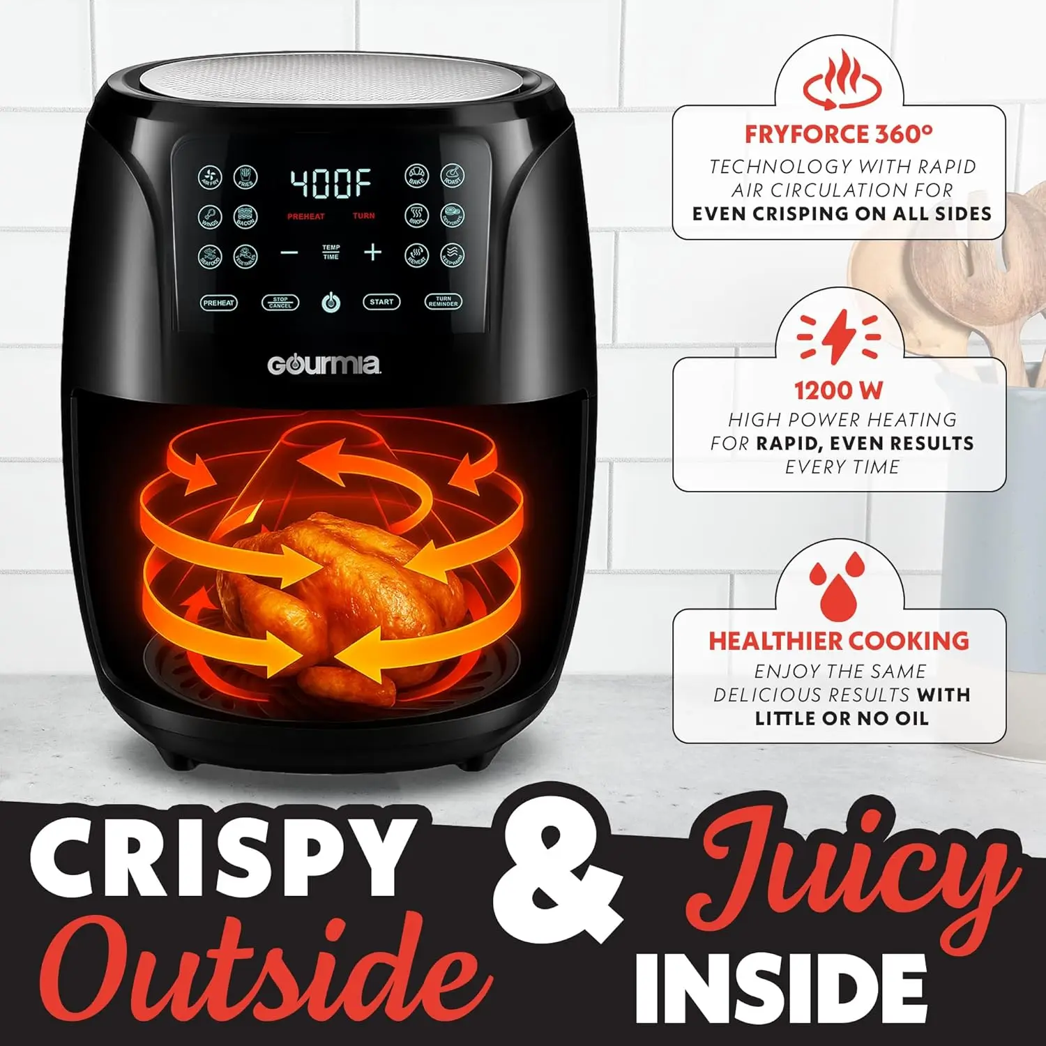 4 Qt Digital Air Fryer with 8 Presets, FryForce360° Technology, Dishwasher Safe Accessories, Compact Black Design 4