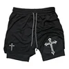 Cross Print 2 in 1 Workout Running Shorts for Men Christian Gym Athletic Shorts with Compression Liner Phone Pocket Towel Loop 1