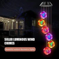 1pc Solar Powered Color Changing Pink Embroidered Ball Flower Wind Chime Light Waterproof Outdoor Night Light Hanging Solar Lamp 4