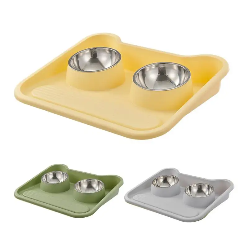 

Dog Food And Water Bowls Food Mat with 2 detachable bowls &Nonslip Base Spill-proof Dishes For Drinking And Feeding For Rabbits