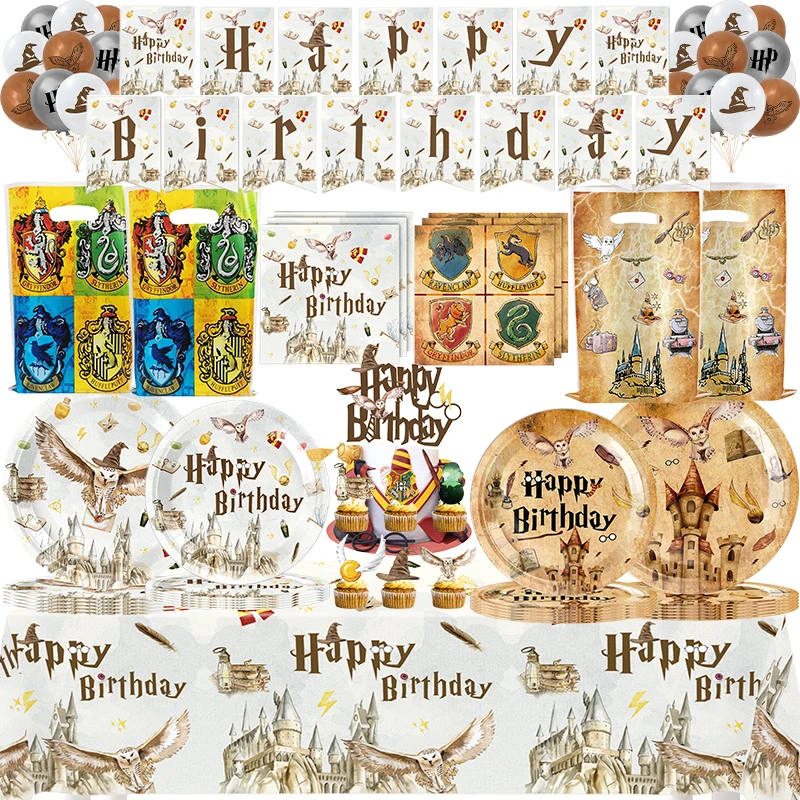Party Supplies Magic School Birthday Party Decor Paper Tableware Cup Plate Napkin Magician Halloween Kids Baby Shower Party Supplies Balloons
